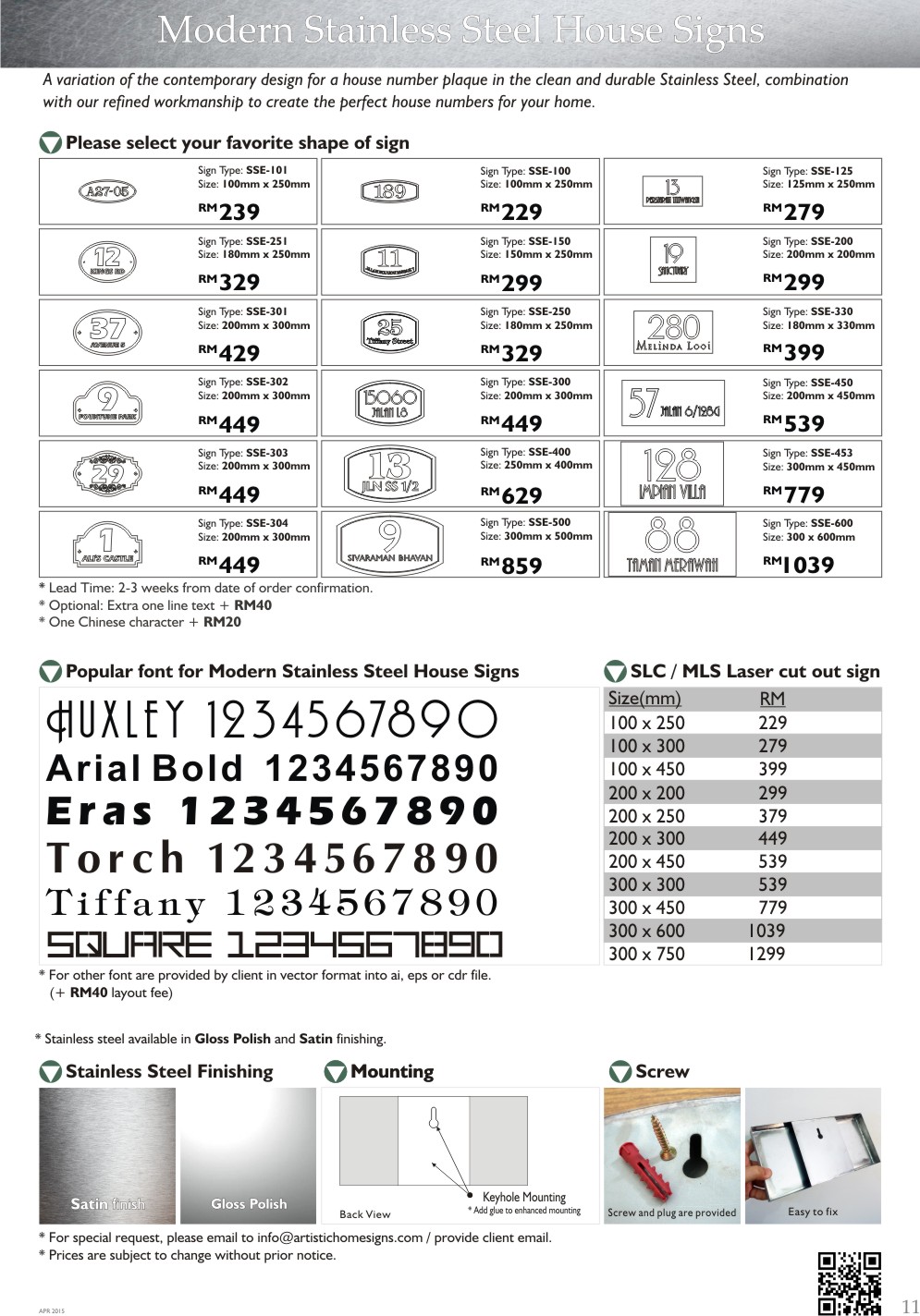 2015 Modern Stainless Steel House Signs Selection